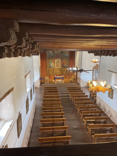 Serene interior of the historic mission church