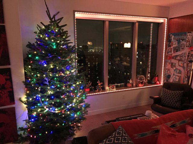 Festive Living Room Tree with a View