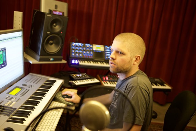 Morgan Page in his music studio