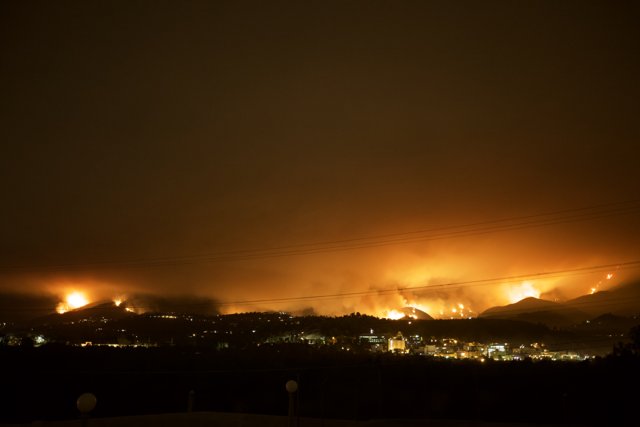 Aerial View of Station Fire at Night