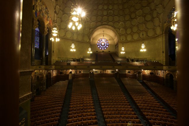 The stunning interior of Wilshire Temple's grand auditorium