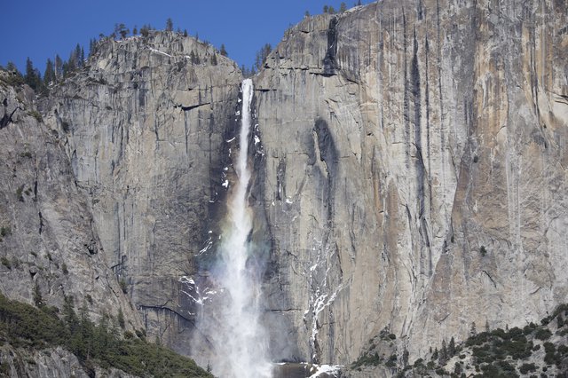 Yosemite Falls Cascading Down Granite Cliffs in Winter