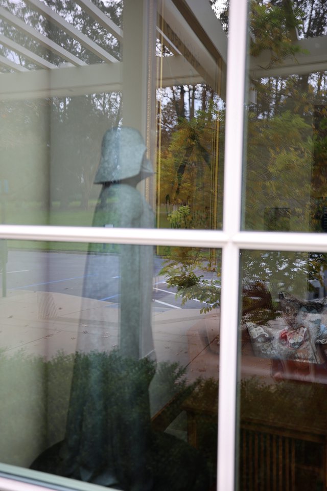 Yoda Statue Reflection Through Window at Skywalker Ranch