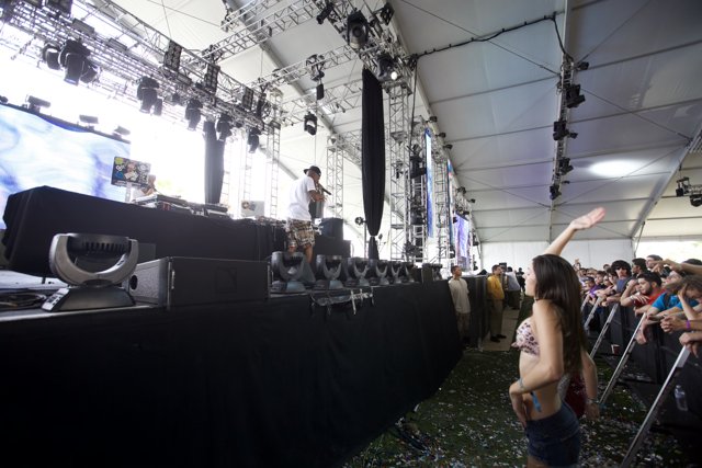 Coachella concertgoer dances on stage