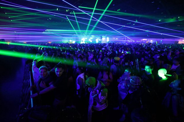 Laser Light Show Engulfs Massive Rave Crowd