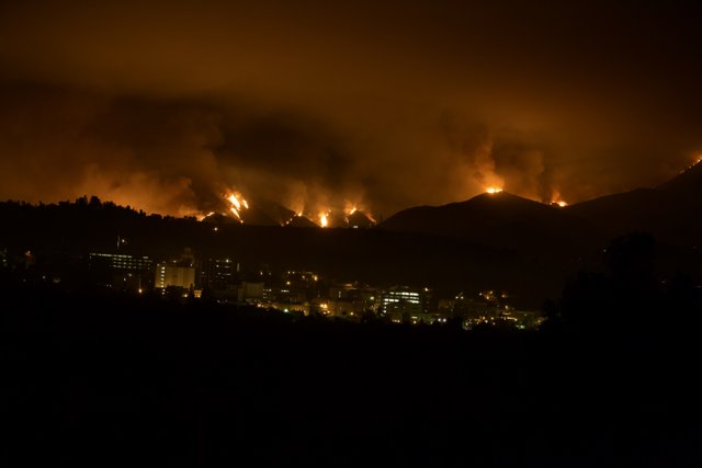 Flames Illuminate the City Skyline as Station Fire Rages in the Hills