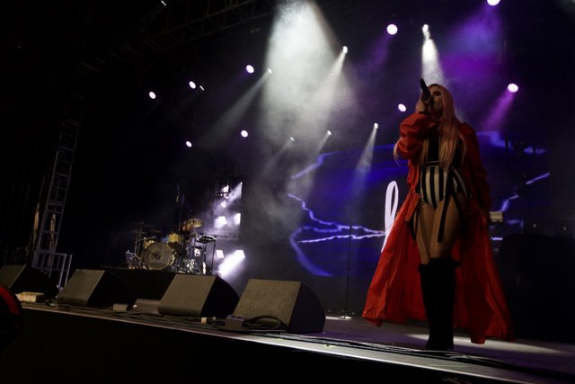 Red-Dressed Singer Shines under Coachella Lights