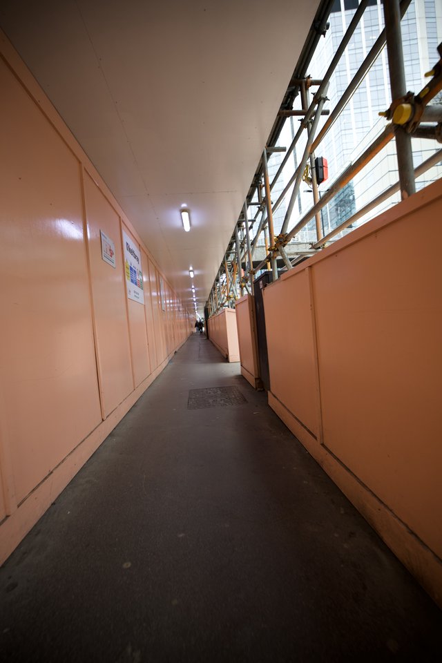 Covered Pedestrian Walkway Through London Construction Zone