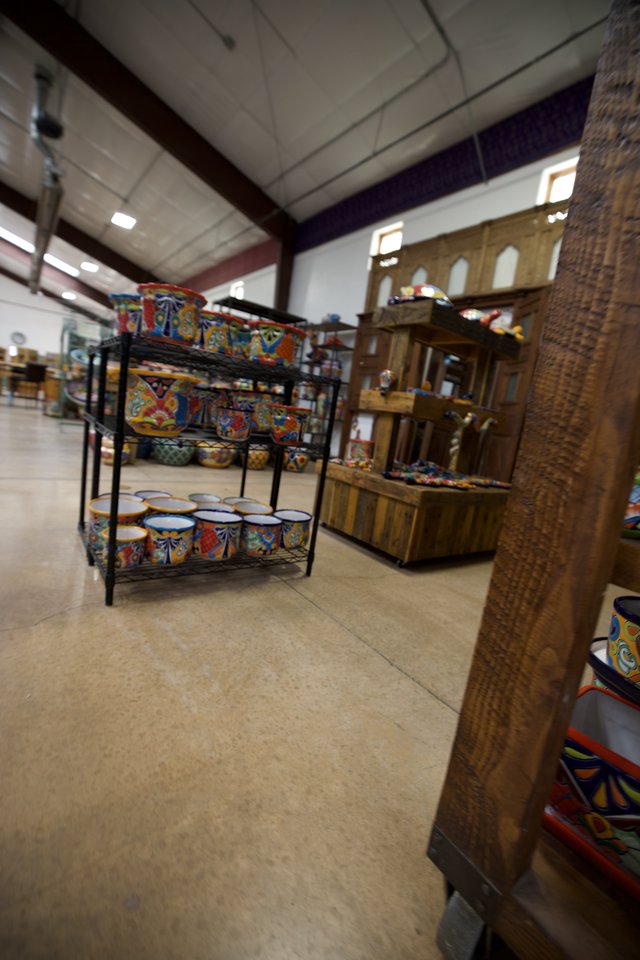Colorful Talavera Pottery Display in Santa Fe Shop