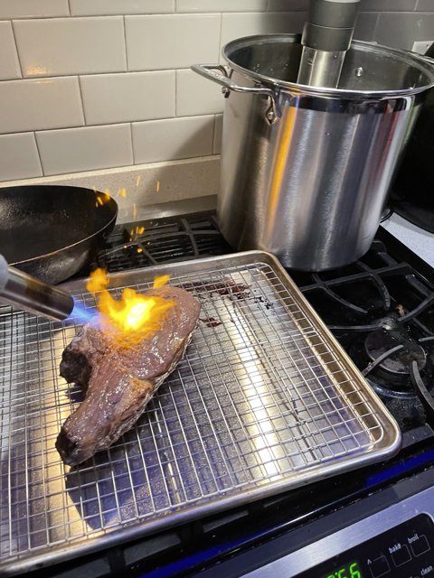 Sizzling Mutton on the Stove