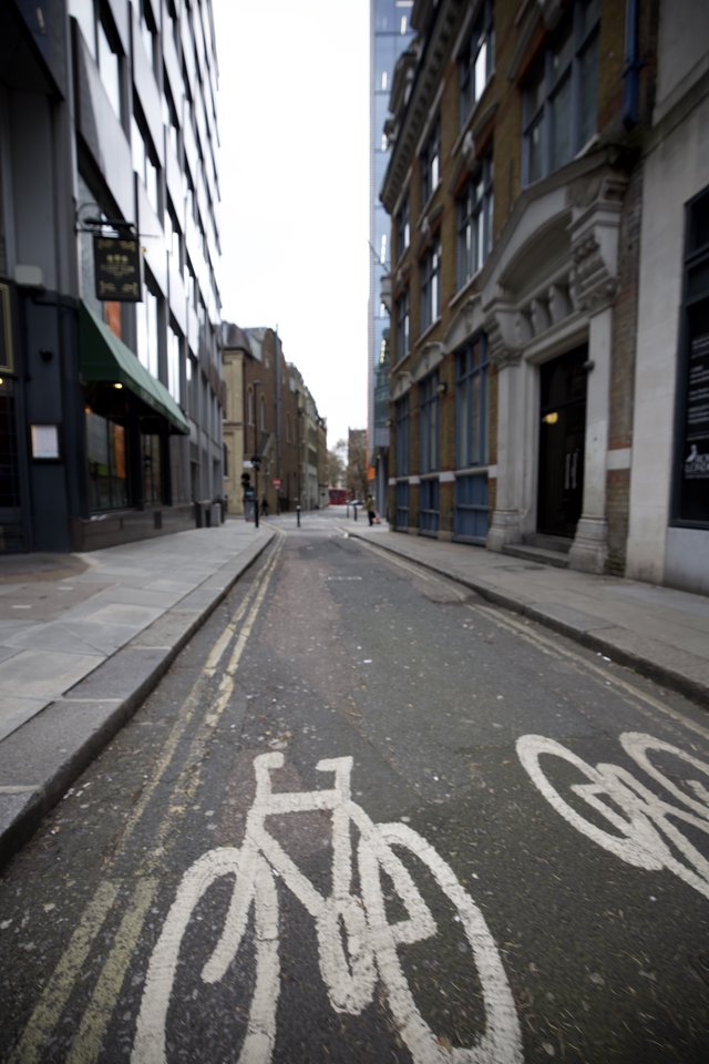 Empty London Bicycle Lane on Overcast Morning