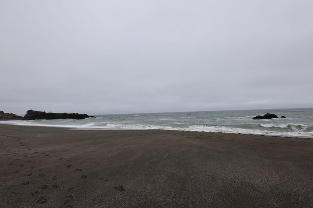 Overcast Solitude on a Dark Sand Beach