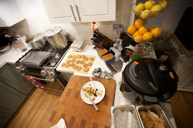 Busy Kitchen Counter During Christmas Cookie Baking Session