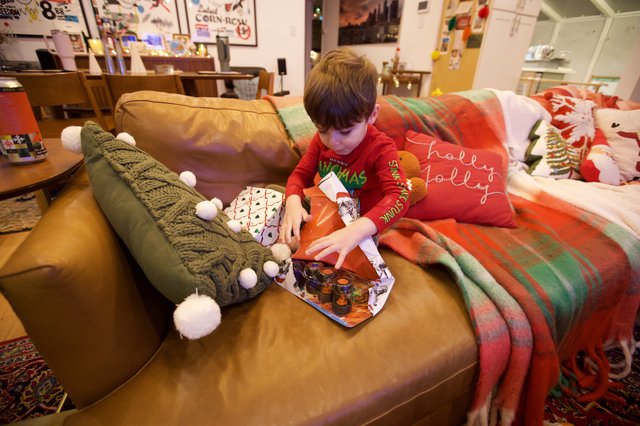 Christmas Morning Paint Set Unwrapping at Home