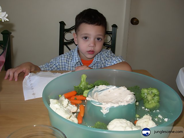 Inquisitive Boy Enjoys Vegetables
