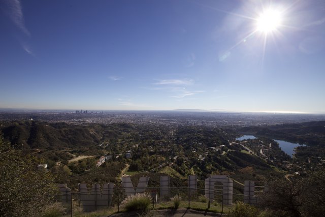 Shimmering Los Angeles Skyline under the Golden Sun