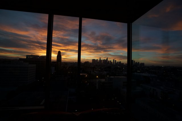 Silhouette Sunset through Office Window