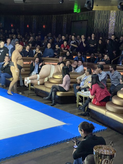 Sabir Khan competes in Sumo wrestling exhibition at Caesars Palace Casino.