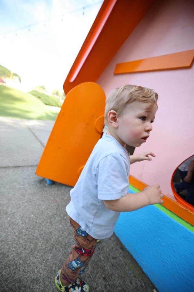 Young Child Playing at Colorful Playground Structure