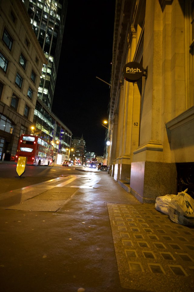 Night Street Scene on Wet London Pavement