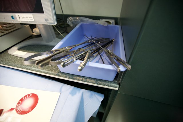 Surgical Tools on Blue Tray