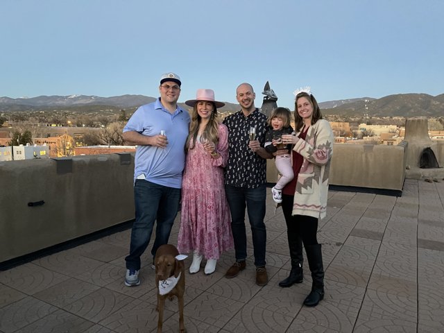 Rooftop Family Portrait with Furry Friend