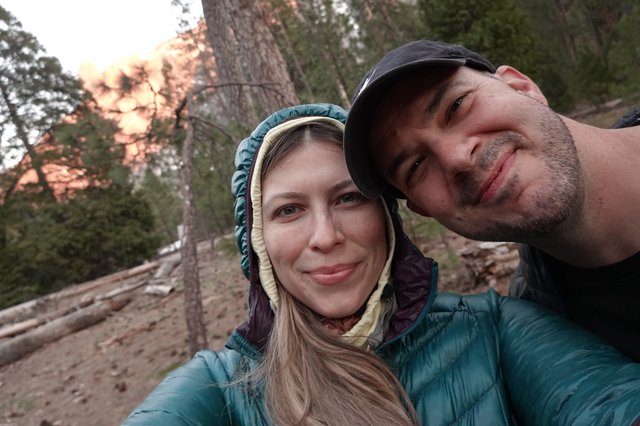 Camping Selfie at Sunset in Forest