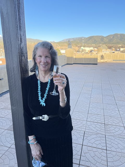 Patio Portrait: Rhoda B Enjoying Wine in Santa Fe