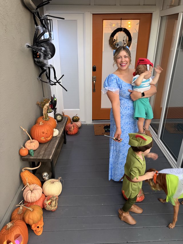 Halloween Front Porch with Mother and Children
