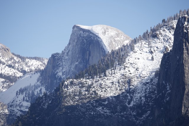 Half Dome's Snow-Capped Majesty in Winter