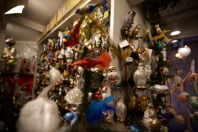 Festive Christmas Ornament Display in Gift Shop
