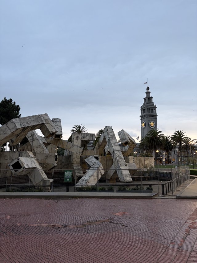 Deconstructed Architecture Against Ferry Building Clock Tower at Dusk