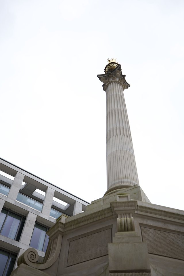 Ornate Column Monument Against Overcast London Sky