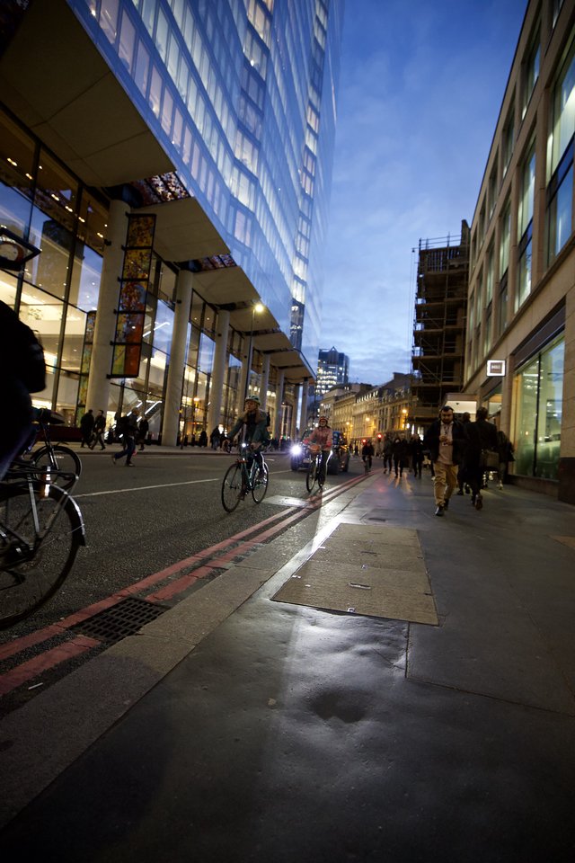 Evening Rush Hour on Modern London Street