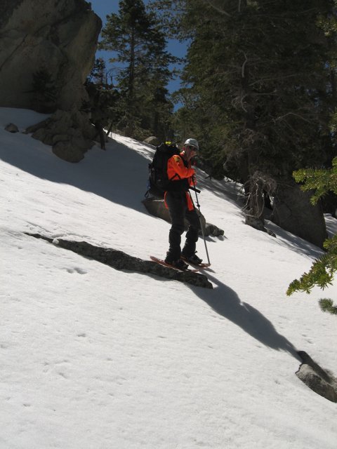 Skiing down the snowy slope