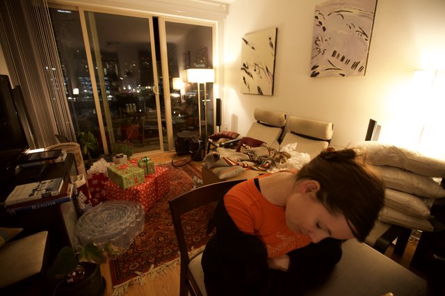 Exhausted After Christmas Gift Wrapping Session