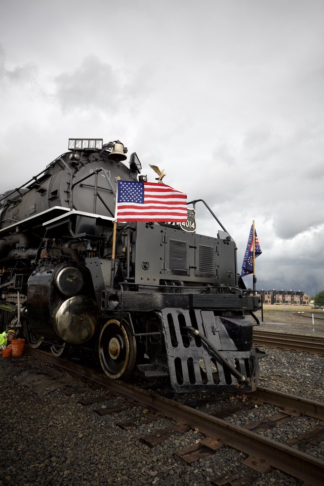 Historic Steam Locomotive with American Flag Display