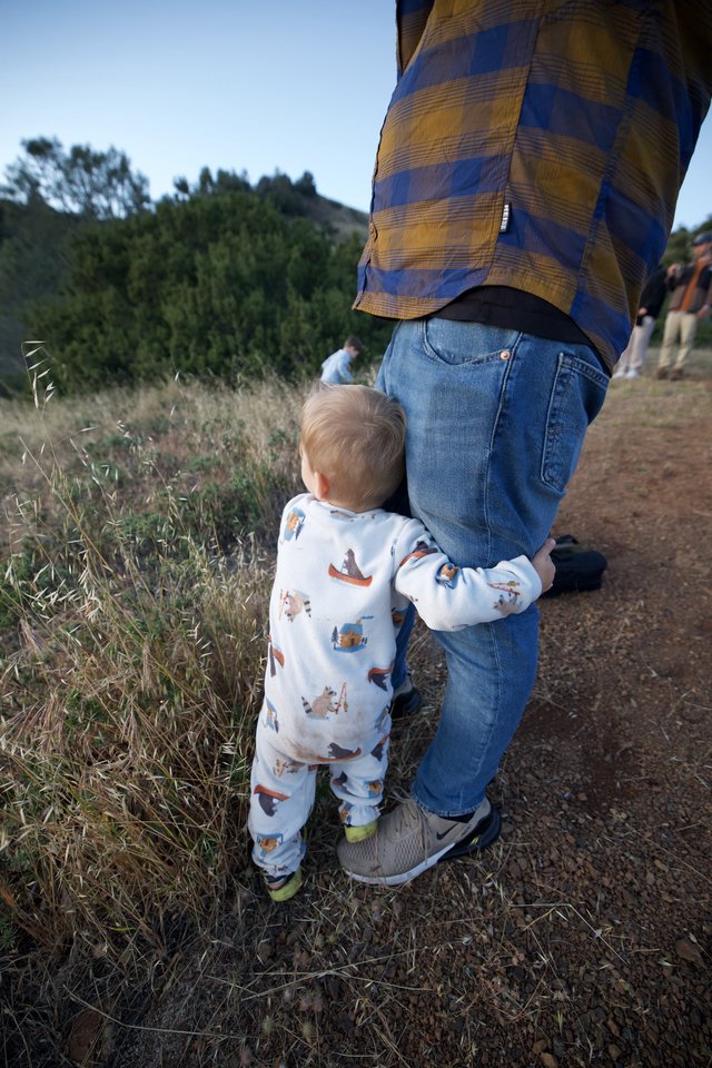 Tiny Explorer Clings to Dad at Mount Diablo