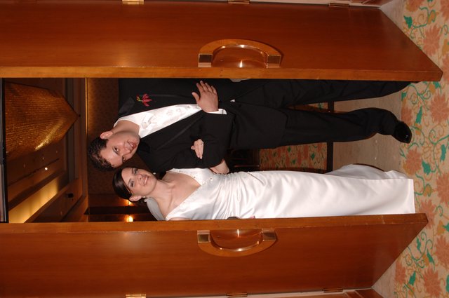 Bride and Groom Framed in Grand Ballroom Doorway