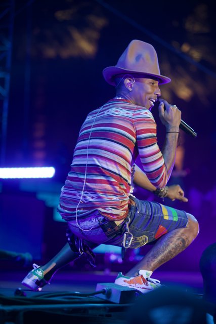 Pharrell Williams Rocks Coachella Stage in Hat and Stripes