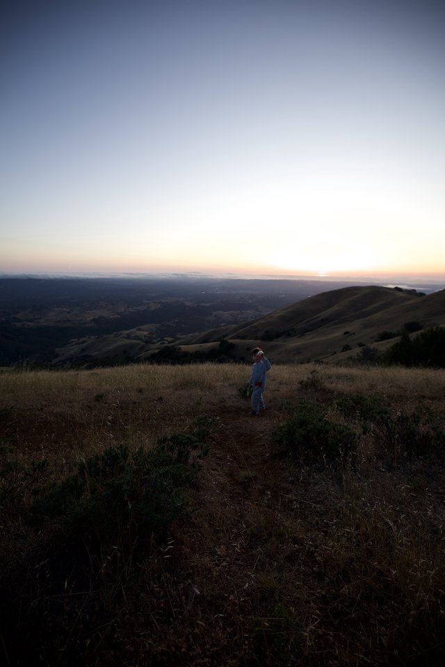 Child Gazing at Twilight Over Rolling California Hills