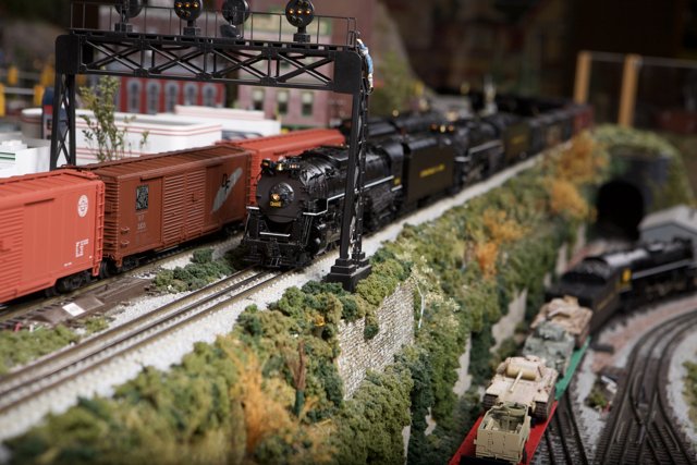 Model Train Set on Railroad Tracks