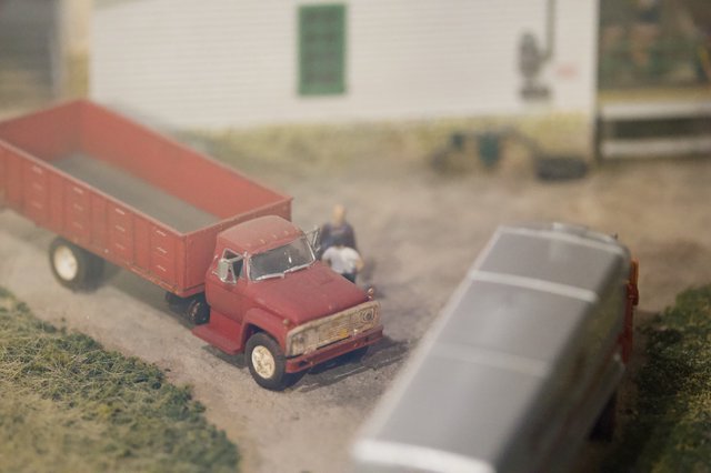 Miniature Farm Scene with Red Grain Truck Diorama
