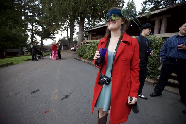 Masked Reveler at Outdoor Halloween Wedding Celebration