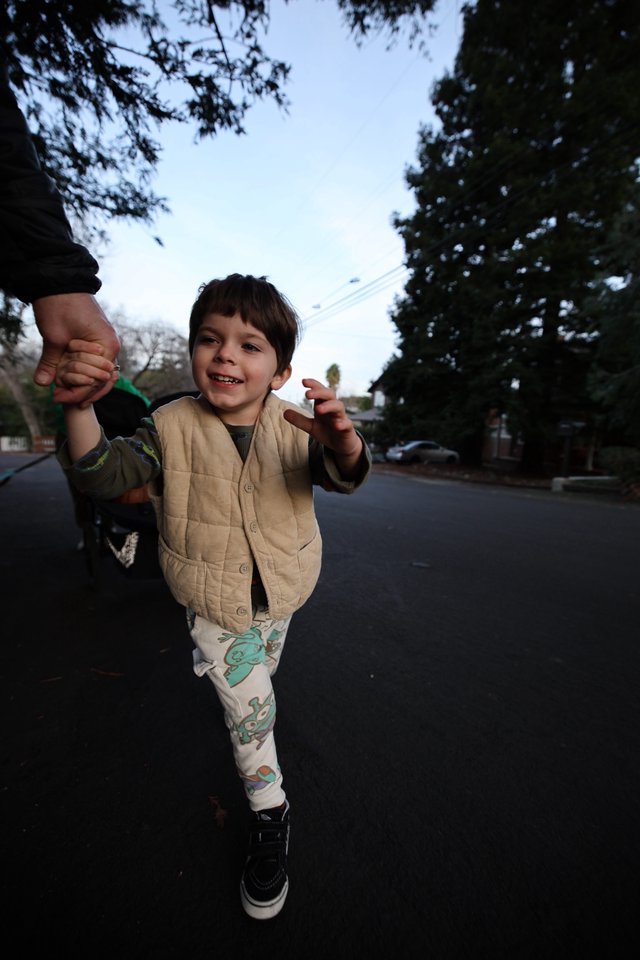 Joyful Child on Evening Walk with Parent