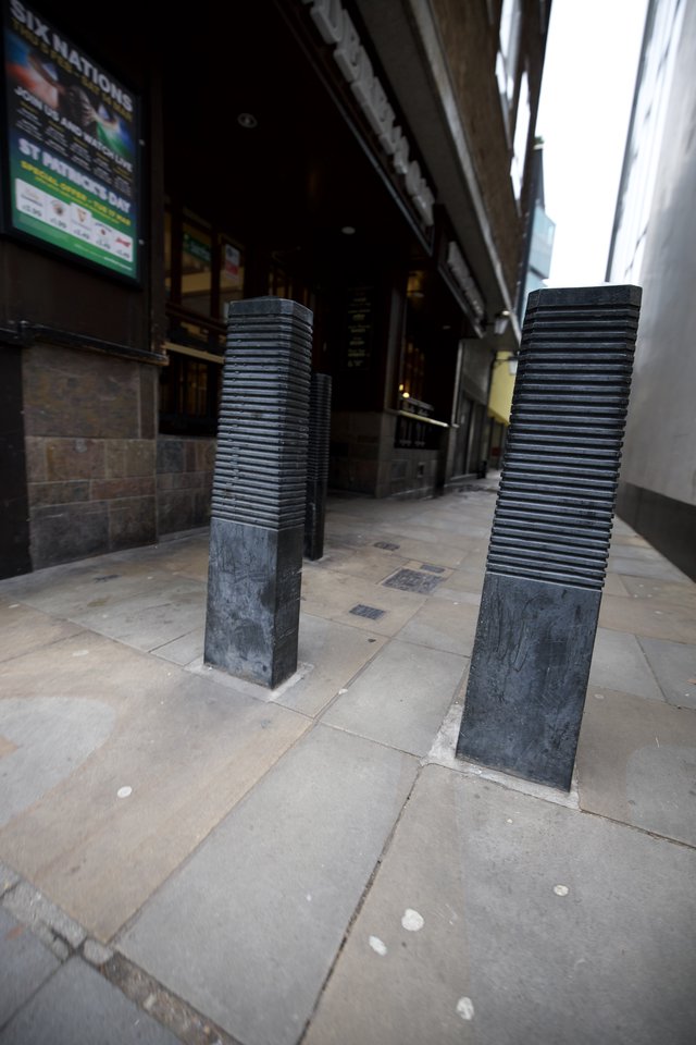 Modern Sculptural Bollards on London Street Entrance