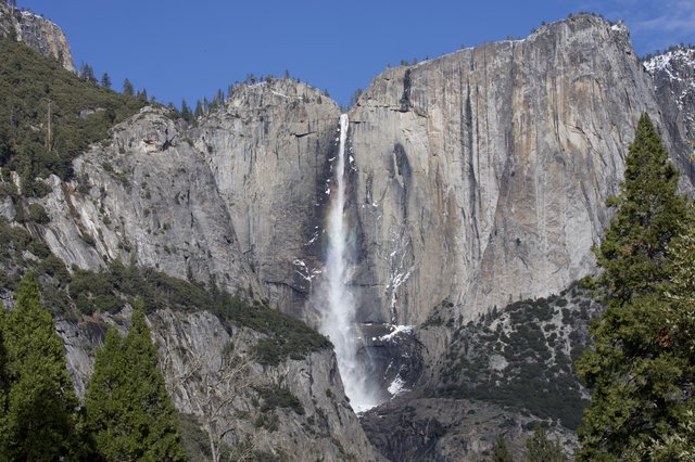 Yosemite Falls Cascading Down Granite Cliffs in Winter