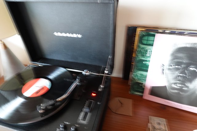 Vintage Turntable Playing Vinyl Record Setup