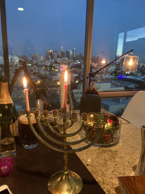 Festive Hanukkah Menorah Illuminated with Candles