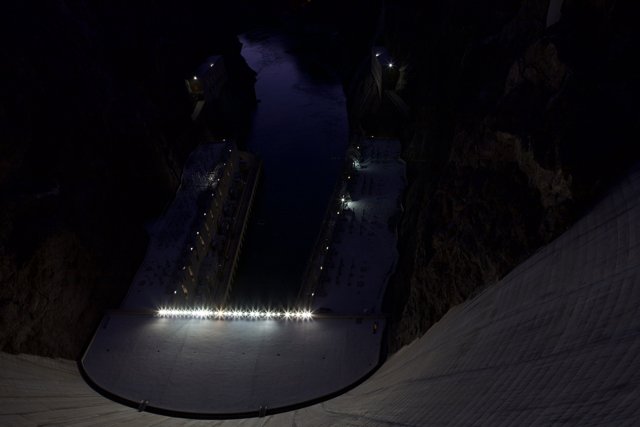 Nighttime Overlooking Water at Hoover Dam